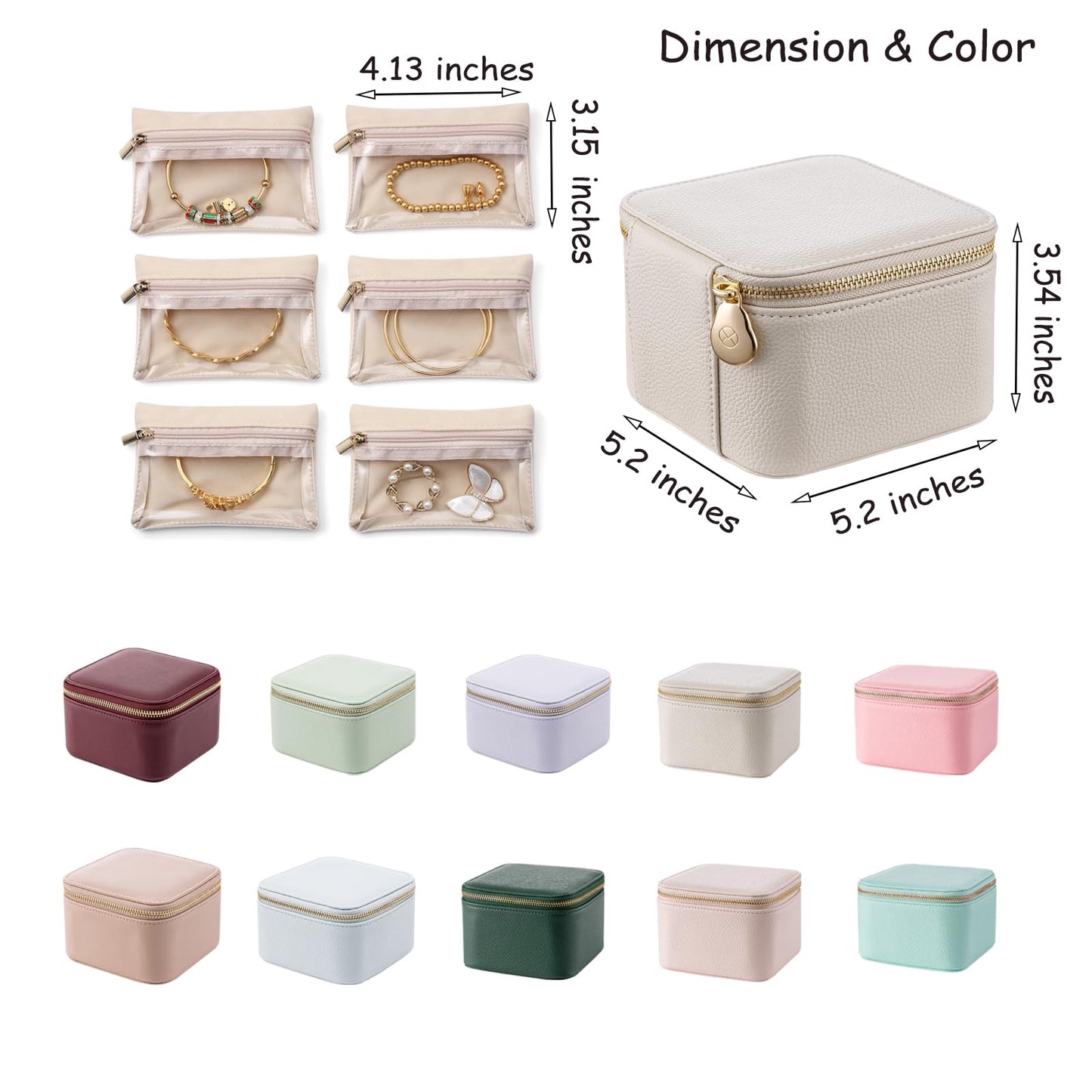 VLANDO Travel Jewelry Box Organizer – Portable PU Leather Jewelry Case with 6/8/12 Zippered Pouches, Compact Storage for Earrings Rings Necklaces Bracelets, Rosy Mauve