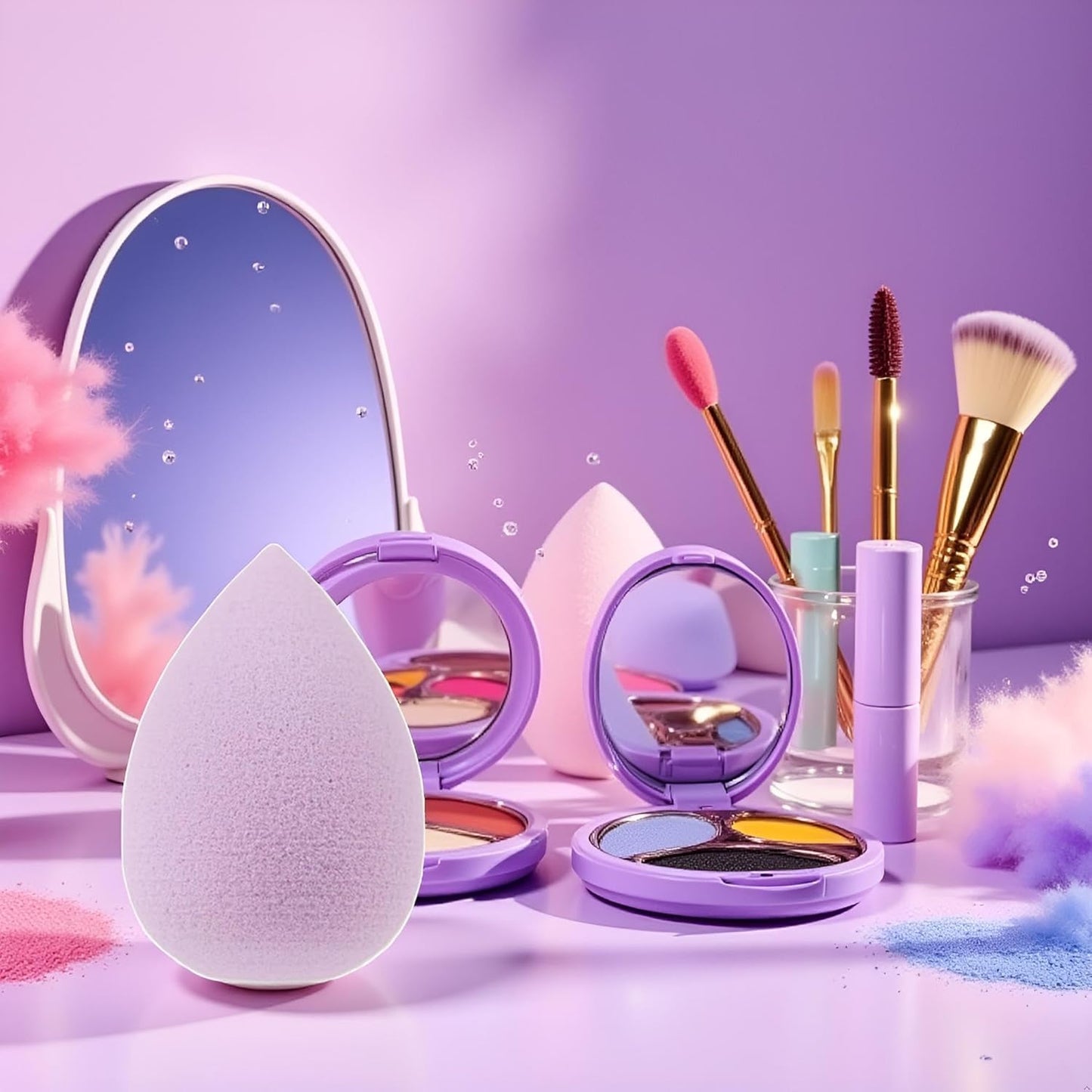 6PCS Mini Makeup Sponge Small Beauty Sponge Blender Set for Foundation, Powder, Concealer Highlight,and Eye Shadow, Purple
