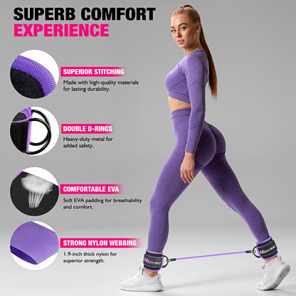 Ankle Resistance Bands with Cuffs, Ankle Bands for Working Out, Ankle Resistance Band for Leg, Booty Workout Equipment for Kickbacks Hip Fitness Training, Exercise Bands for Butt Lift Women