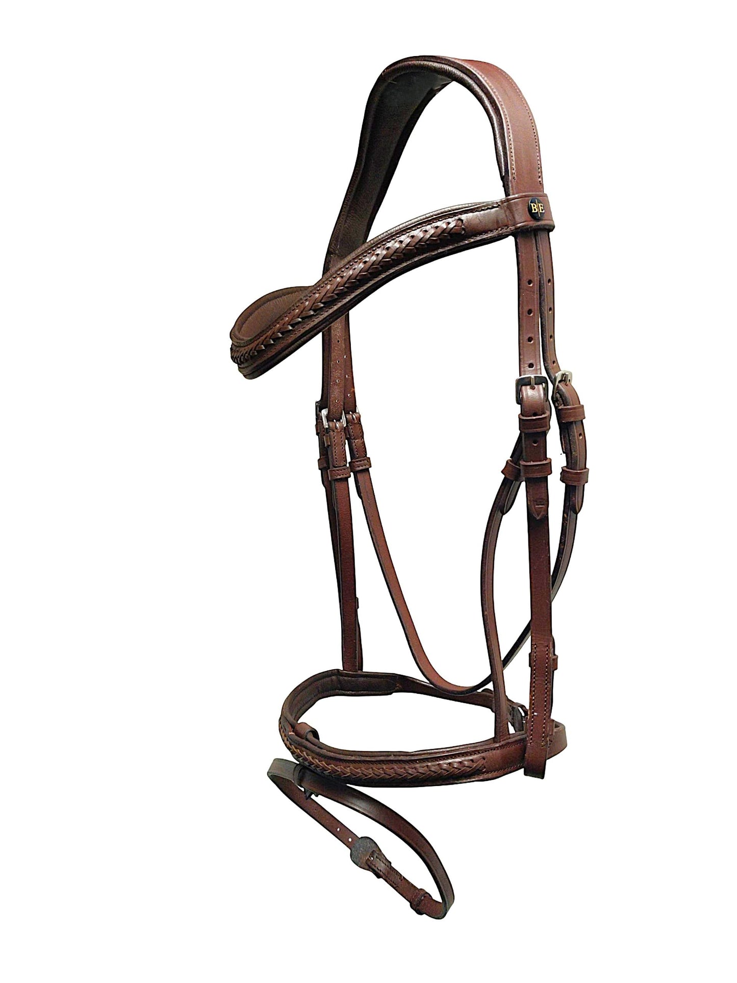 Bello-Equine Braided Havana Brown Leather Bridle with Removable Flash – Padded Browband & Noseband – Horse Riding Bridle for Schooling & Show - Size Full
