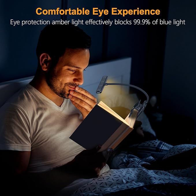 Gritin 19 LED Rechargeable Book Light for Reading in Bed with Memory Function- Eye Caring 3 Color Temperatures,Stepless Dimming Brightness,80 Hrs Runtime Clip on Light for Book Lovers-Pacific Blue