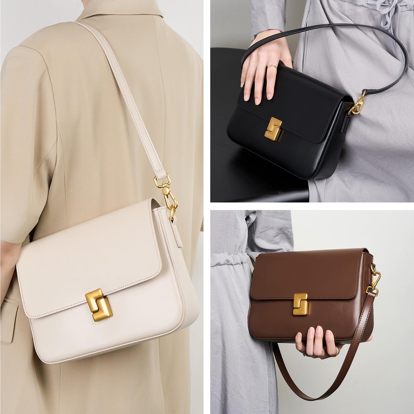 MoreFarther Genuine Leather Crossbody Purse for Women, Beige