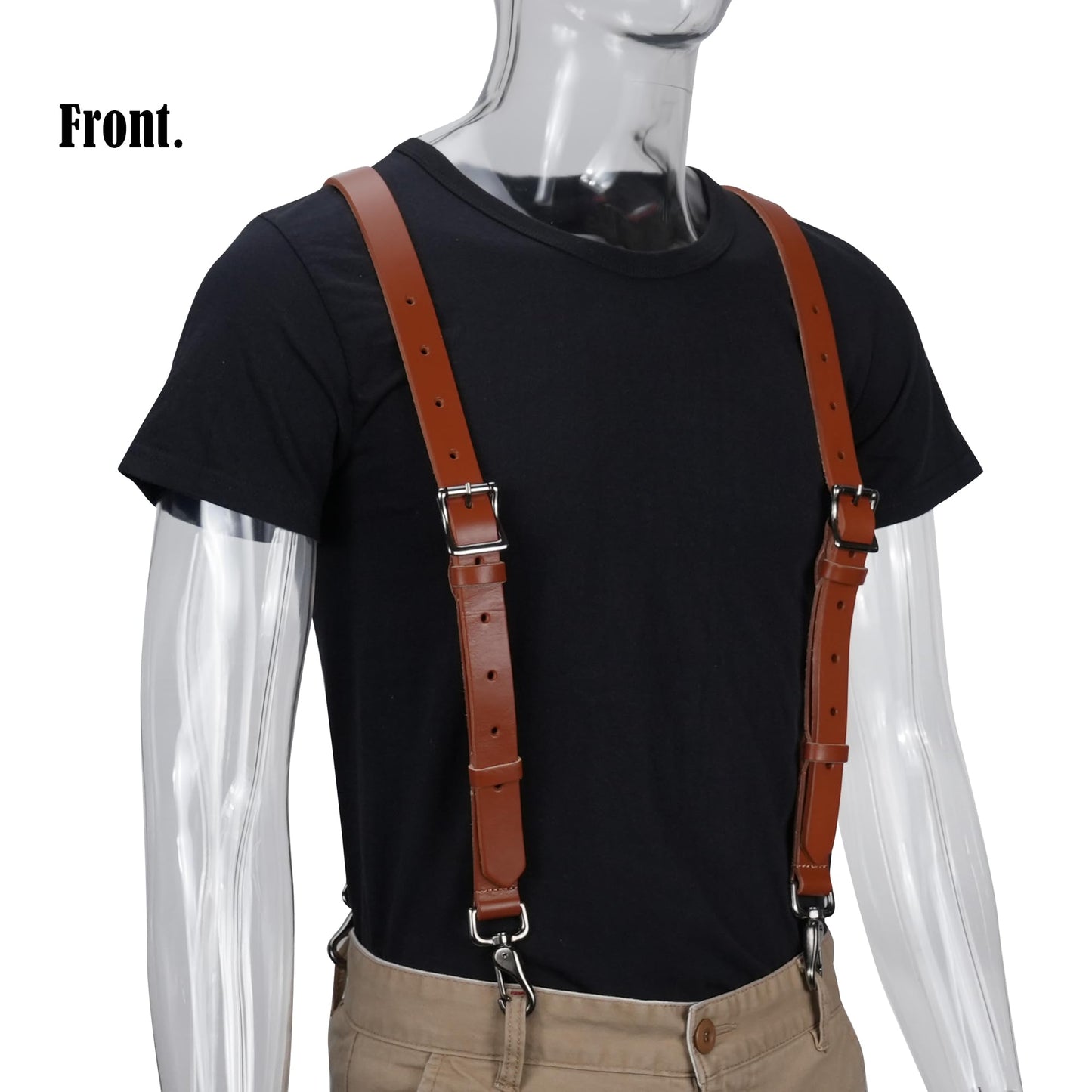 WELKINLAND Top-Grain Buffalo Leather Suspenders, Vintage Suspenders, Brown Leather Suspenders, Heavy Duty, Western Style