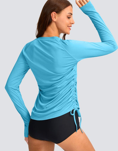SANTINY Women's UPF50+ Rash Guard SPF Long Sleeve Swimsuits Top UV Sun Protection Swim Shirts for Woman (Blue_L)