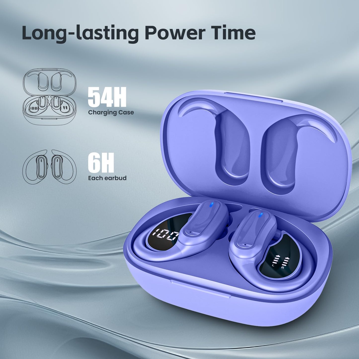 Wireless Earbuds, Bluetooth 5.4 Headphones, True Wireless Stereo Sound Earphones with Noise Cancelling Mic, Fast Charging, IPX7 Waterproof, Comfort Fit Ear Buds for Sports/Workouts/Travel (Purple)