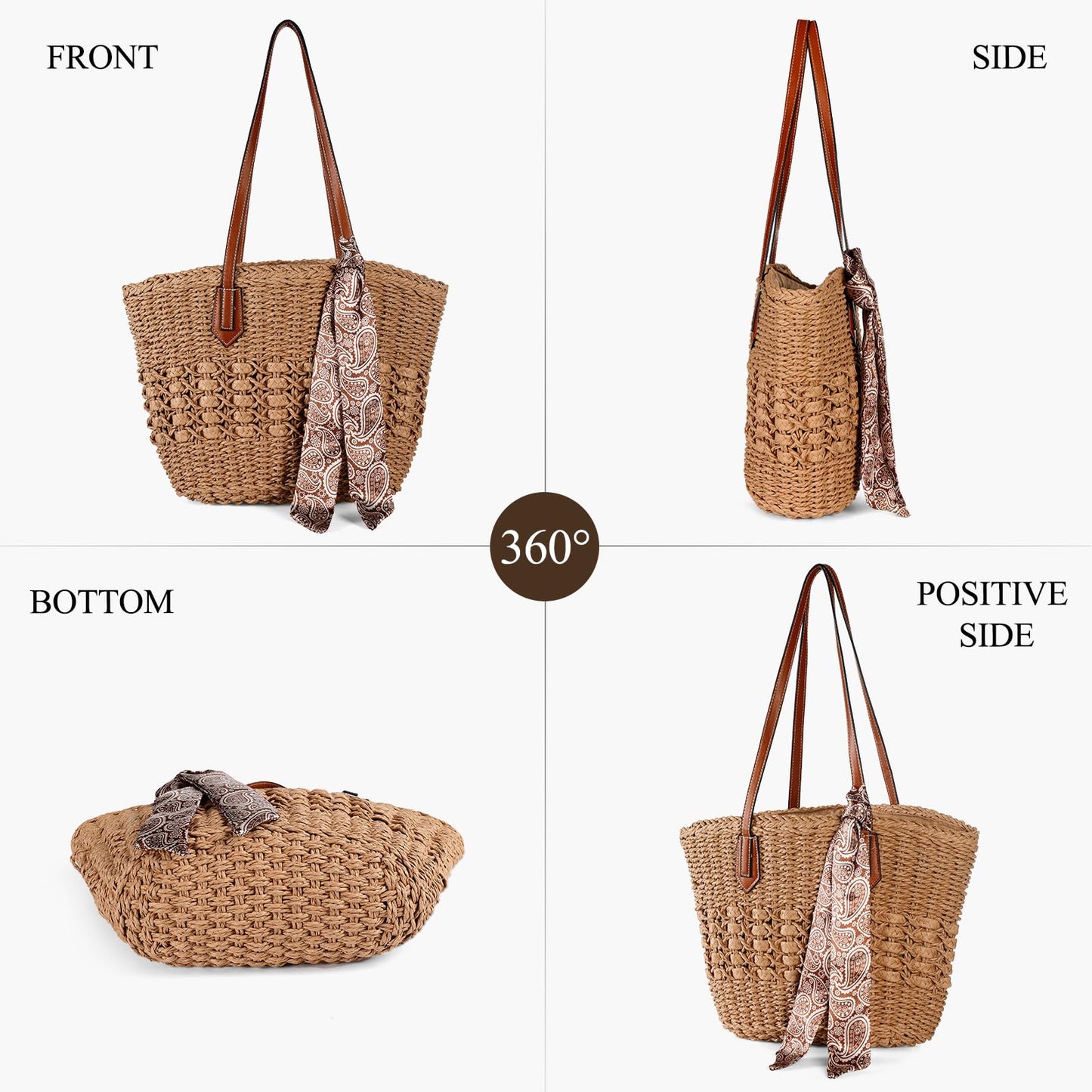 Trifabricy Beach Bags for Women - Large Straw Beach Bag, Woven Beach Tote Bag Shoulder Handbags, Straw Tote Bag for Summer Vacation