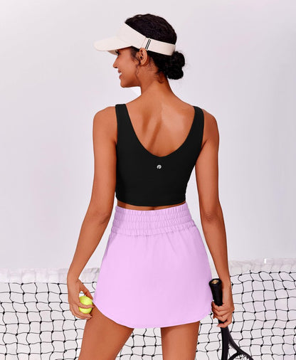 PINSPARK 16" Golf Skirts for Women High Waist Tennis Skort Skirt Lightweight Athletic Skorts with Pockets Flowy Workout Skirt Activewear, Light Pink Small