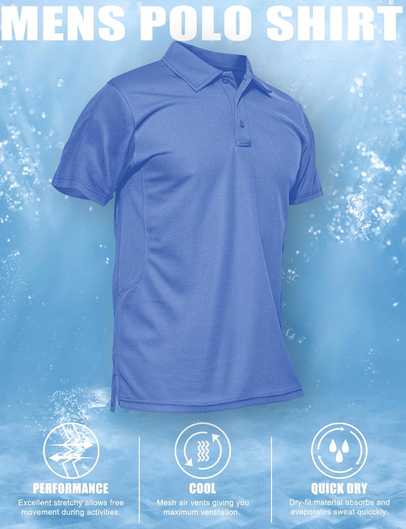 MAGCOMSEN Mens Golf Polo Shirts Short Sleeve Mens Golf Shirts for Men Fishing Shirts Golf Polo Shirts for Men Quick Dry Shirts Summer Shirts for Men
