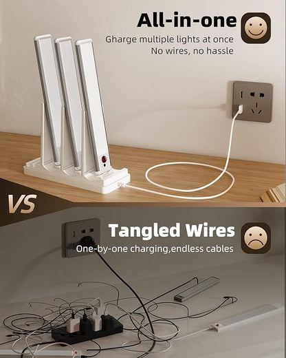 EZVALO Under Cabinet Lighting with Charging Station, Rechargeable Motion Sensor Light Indoor, Dimmable Closet Lights Wireless, 5700K, Motion Activated Under Counter Lights for Kitchen,Pantry(3 Pcs)