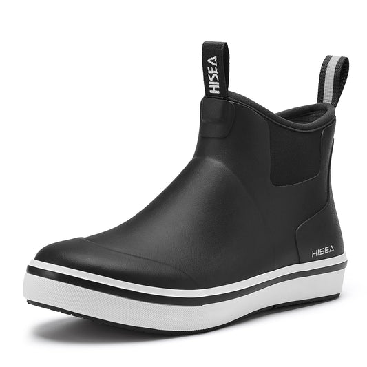 HISEA Men's Deck Rain Boots Saltwater Fishing Booties Waterproof Ankle Rain Boots with High Traction