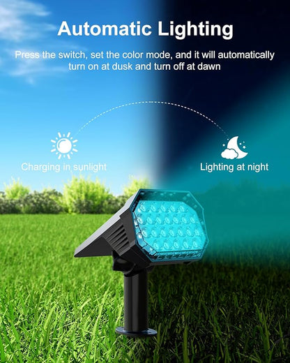 6 Pack Color Changing Solar Powered Outdoor Spot Lights for Halloween Decorations, Skeletons, Tombstones, Ghost, Outside Landscape Waterproof 24 LEDs Spotlights for House Yard Tree, Garden, Statues