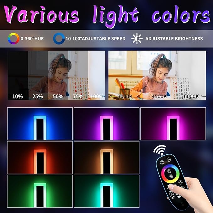 Widened 2 Pack RGB Outdoor Wall Lights, 23.6inch Long Dimmable Modern LED Wall Sconces, 10 Colors, 5 Modes, IP65 Waterproof Black Minimalist Lighting for Porch, Garage, Patio, Exterior House