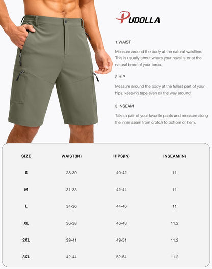 Pudolla Men's Hiking Shorts 11" Lightweight Cargo Work Shorts for Men Summer Travel Golf Casual Outdoor with 5 Pockets(Deep Grey Medium)