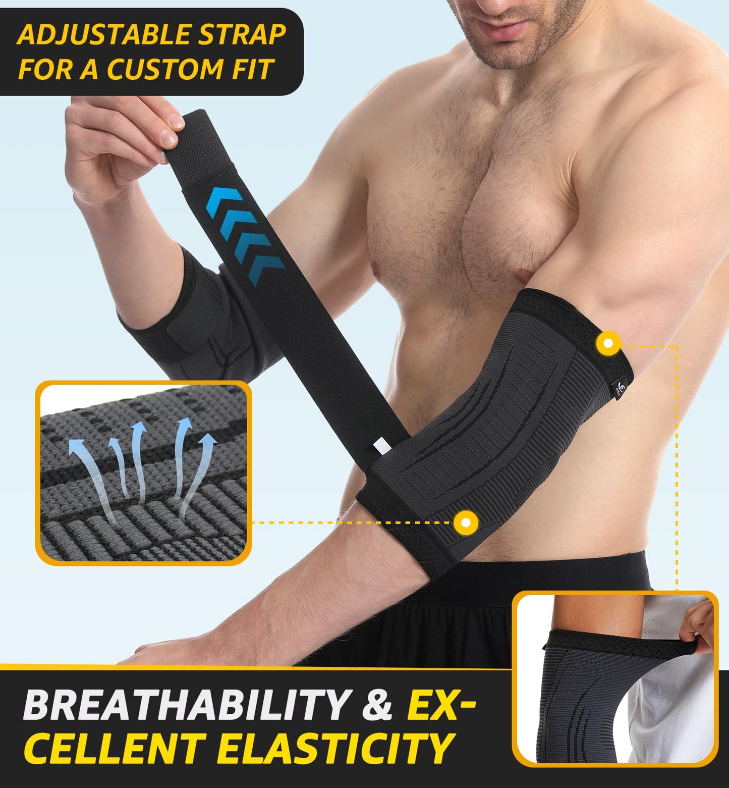 HiRui 2 PACK Elbow Brace for Men Women, Elbow Compression Sleeves With Adjustable Straps, Tennis Elbow Golfer Elbow Treatment Arm Support for Workout Weightlifting Tendonitis Pain Relief (Black, Medium)