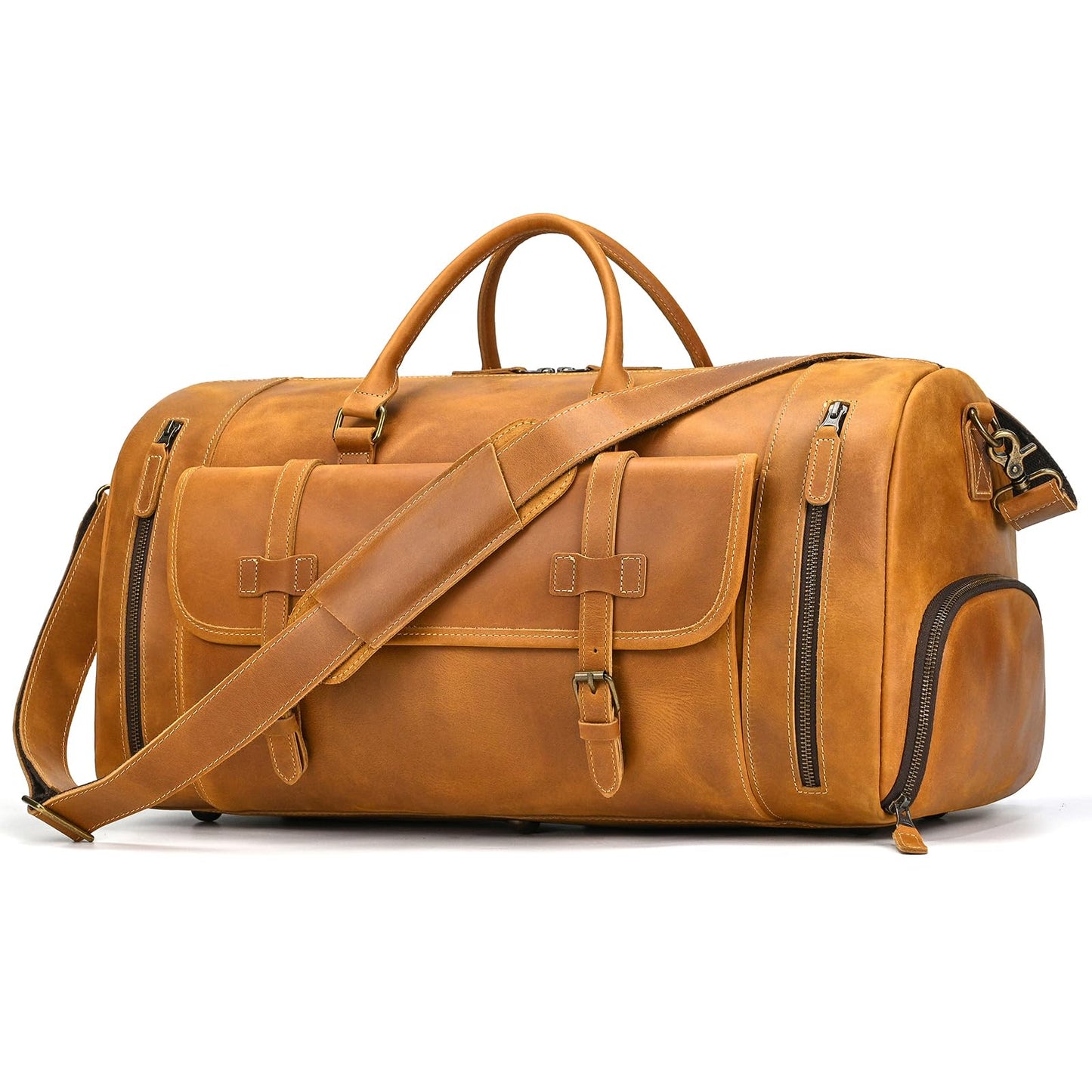 Leather Travel Duffle Bag, Vintage 23" Thick Full Grain Cowhide Travel Bags Leather Overnight Luggage YKK Zipper