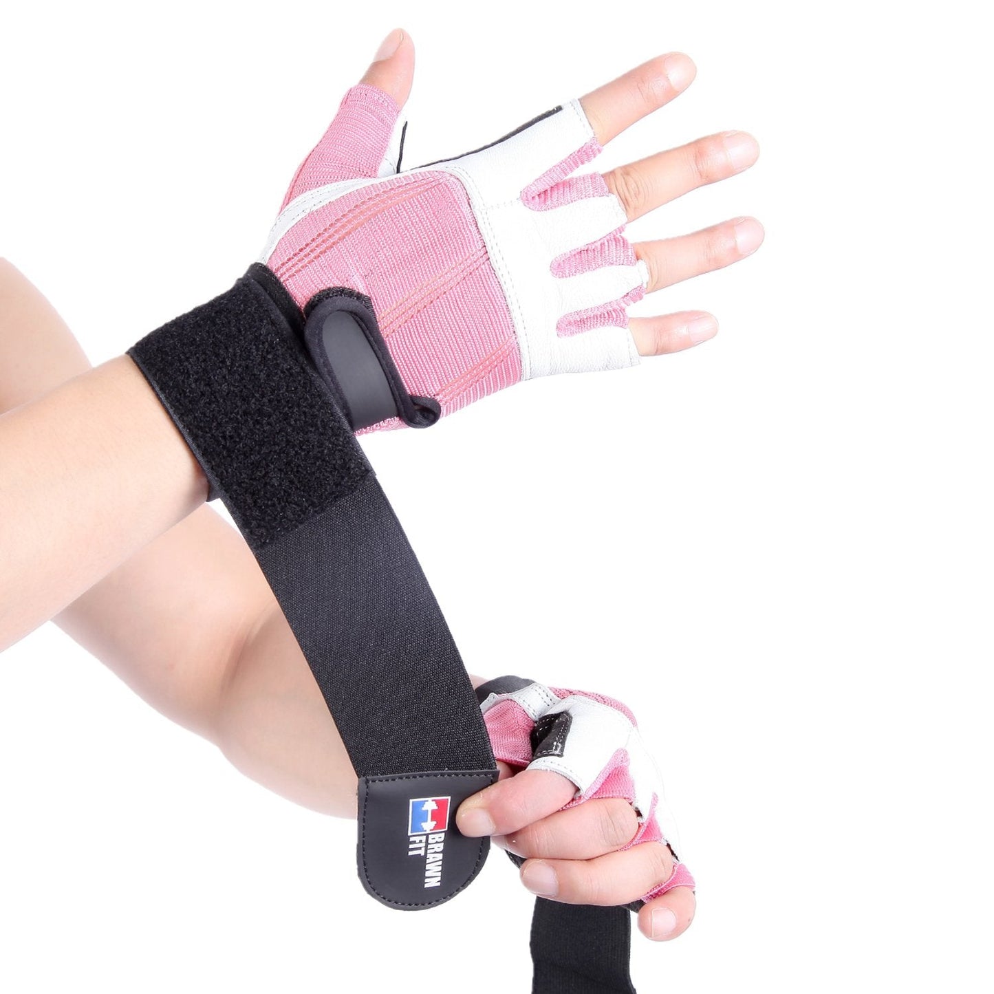Brawn Fit Workout Gloves for Men and Women - Soft Leather Weight Lifting Gloves with Wrist Support, Padded Design Best for Gym, Exercise, Training, Barbell Workout-1 Pair X-Small Size - Pink and White