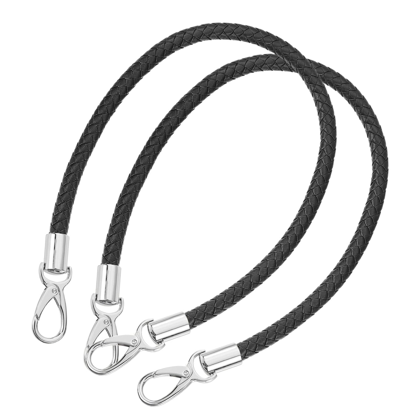 uxcell Leather Purse Strap, 2Pcs 60cm/23.62" Short Leather PU Braided Purse Replacement Handle with Metal Buckles for Underarm Bags, Handbags (Black Strap + Silver Clasp)