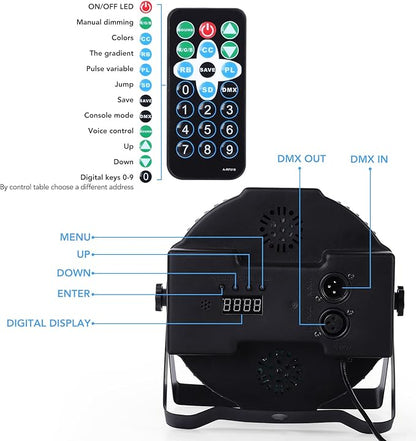 Dj Lights, 1 Pack 36 LED Par Lights Stage Lights with Sound Activated Remote Control & DMX Control, Stage Lighting Uplights for Wedding Club Music Show Christmas Holiday Party Lighting