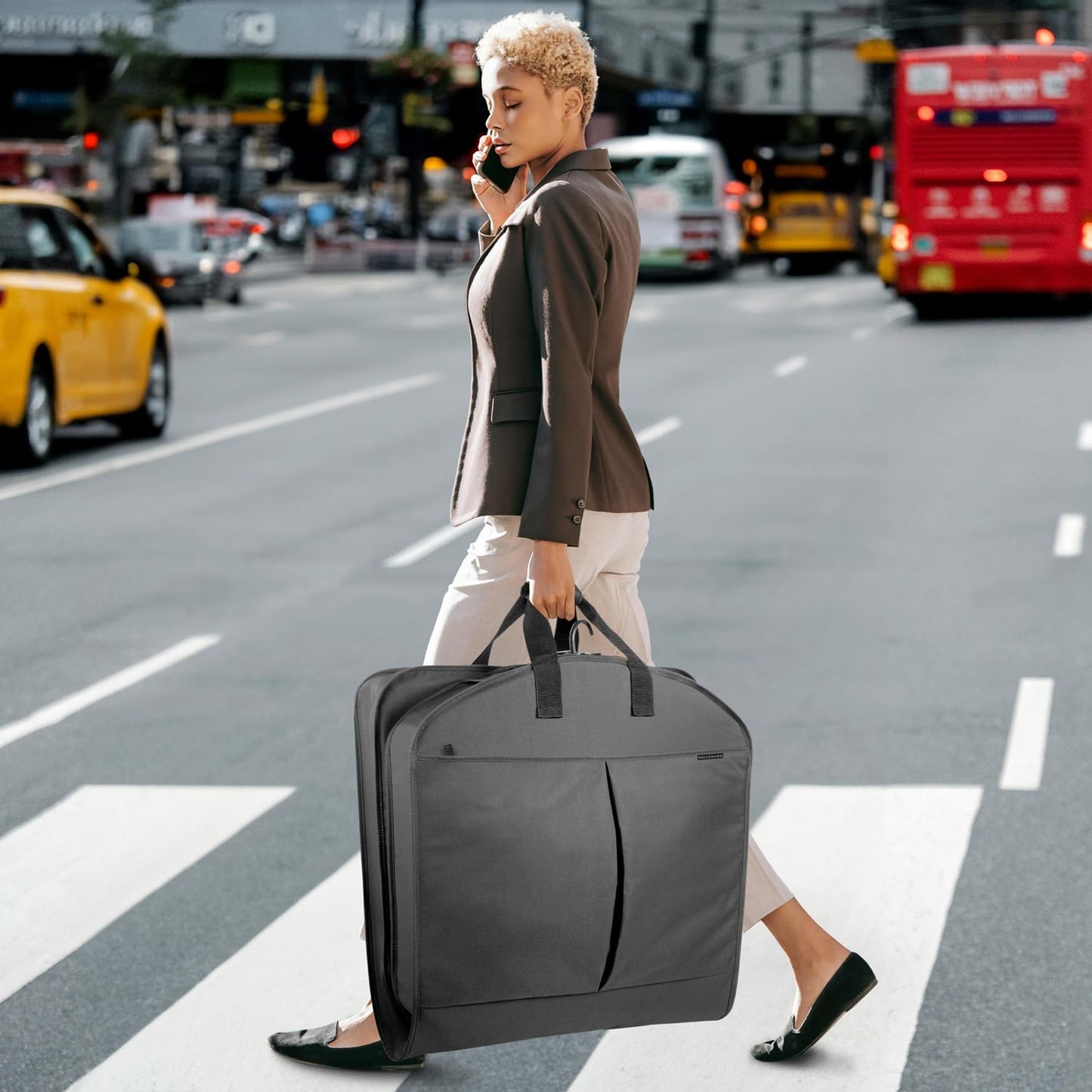 WallyBags® 52” Deluxe Travel Carry-On Garment Bag with Two Pockets, Perfect for Dresses, Suits, Men and Women, Black