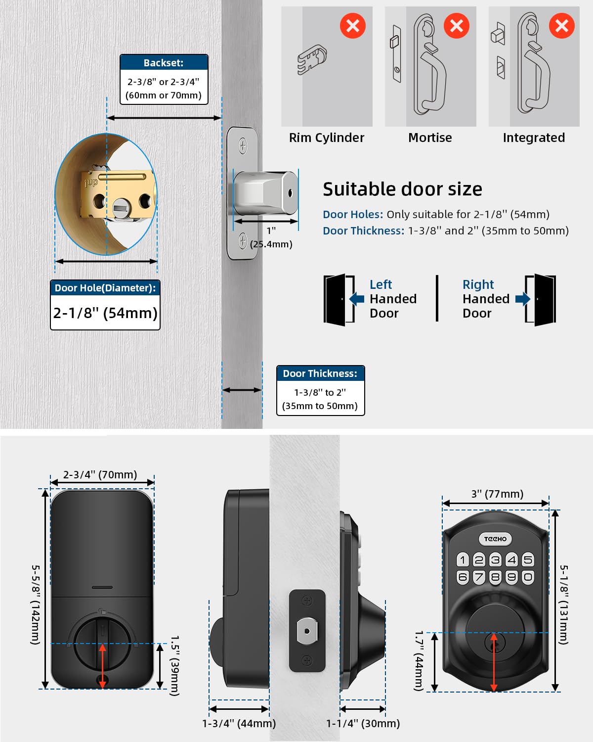 TEEHO TE001 Keyless Entry Door Lock with Keypad - Smart Deadbolt Lock for Front Door with 2 Keys - Auto Lock - Easy Installation - Satin Nickel