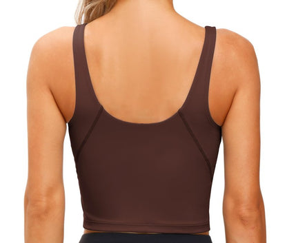 Women’s Longline Sports Bra Wirefree Padded Medium Support Yoga Bras Gym Running Workout Tank Tops Red Brown