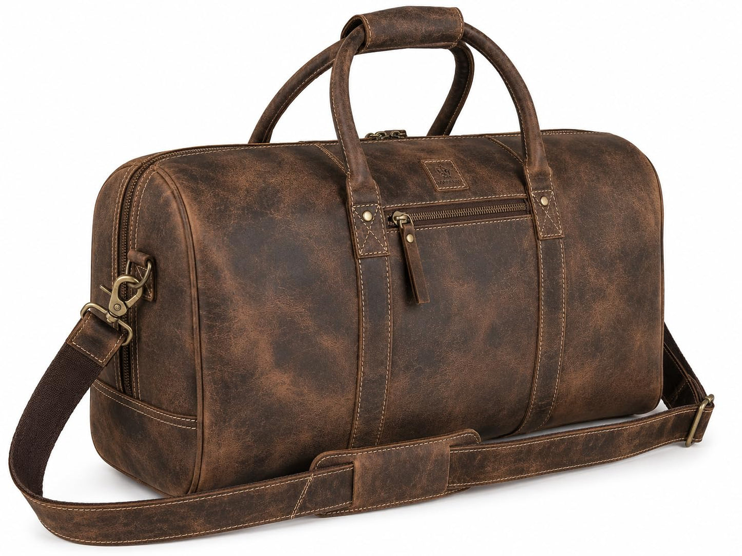 Genuine Leather Duffle Bag for Men & Women – Stylish Travel Weekender Bag with Shoulder Strap – Overnight, Gym, or Carry-On Luggage Bag – Vintage Brown