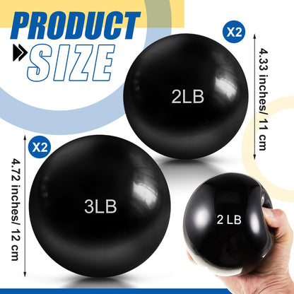 Halloscume 4 Pcs 1 lb 2lb 3lb 4lb 5lb Weighted Toning Balls for Exercise, Innovations Soft Medicine Balls for Exercise, Pilates, Yoga, Balance, Flexibility (Black,2 Lbs & 3 Lbs)