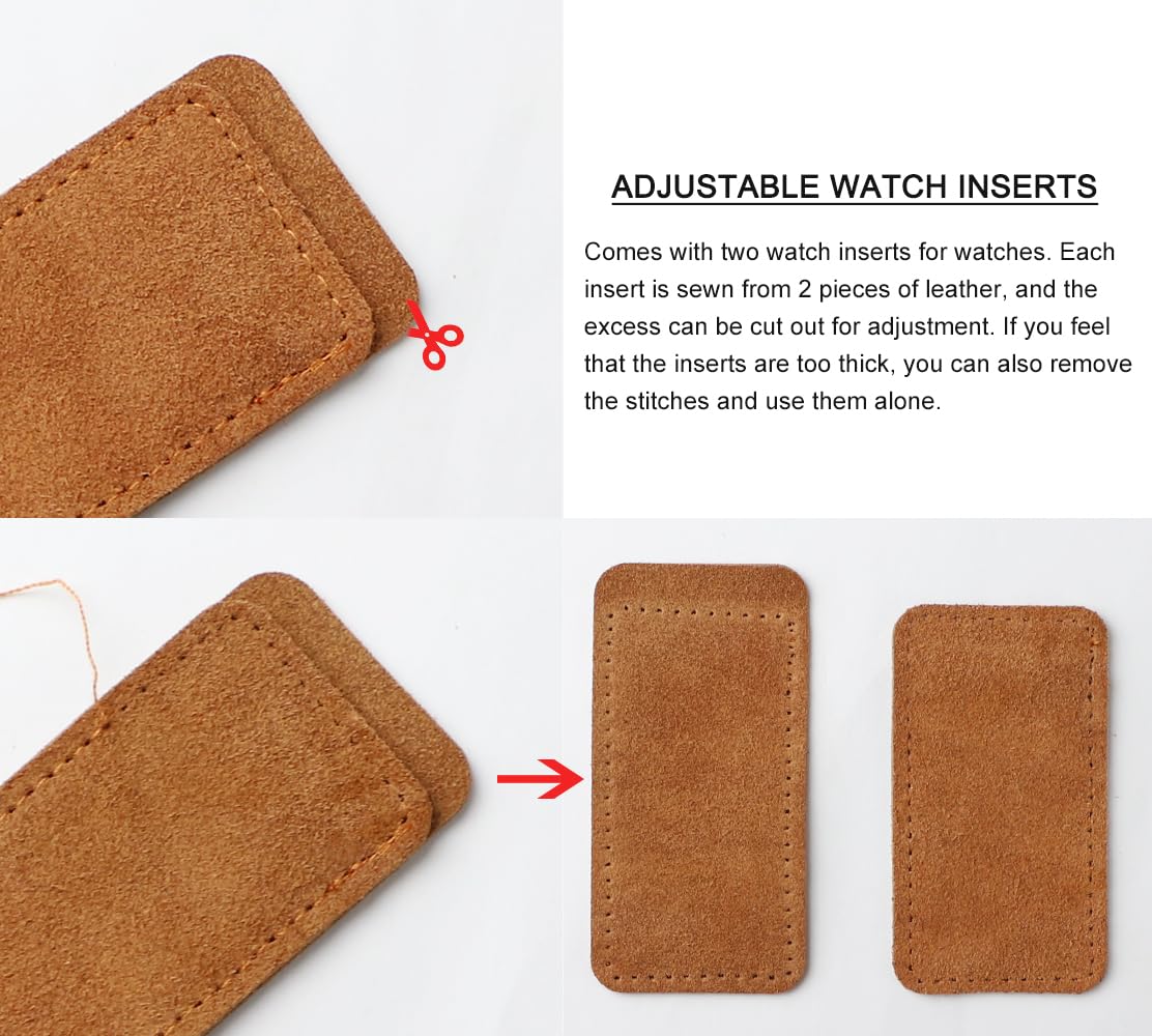 Sight Focus 2 Slots Portable Travel Watch Box Full Leather Double Watch Case Pouch Watch Holder Organizer Storage Jewelry Wristwatch Roll Secure Storage Durable Easy Carry On Coffee