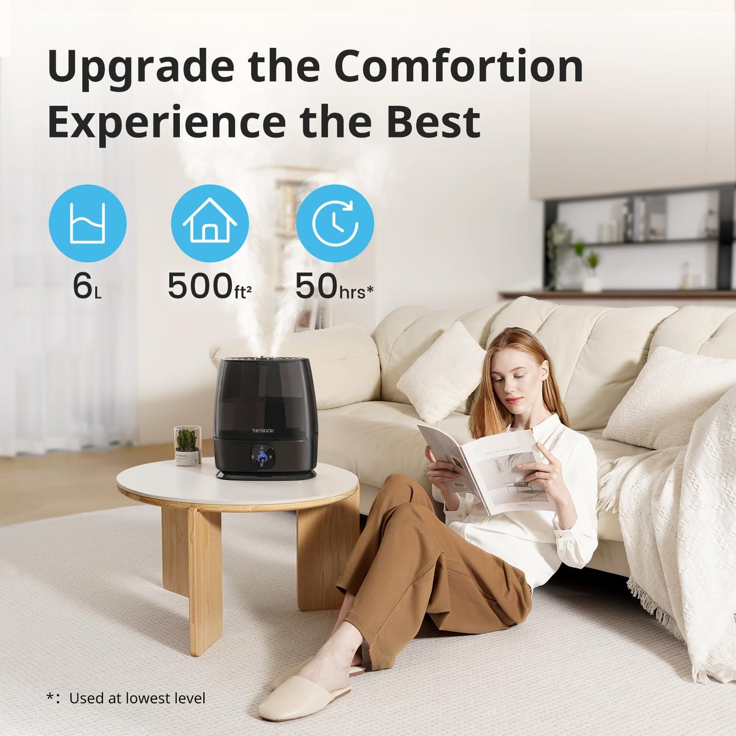 Humidifiers for Bedroom Home, 6L Cool and Warm Mist Air Humidifier for Large Room Baby Nursery, 50H Easy Clean and Top Fill, Quiet with Ultrasonic, Essential Oils, Auto Mode, for House, Plants