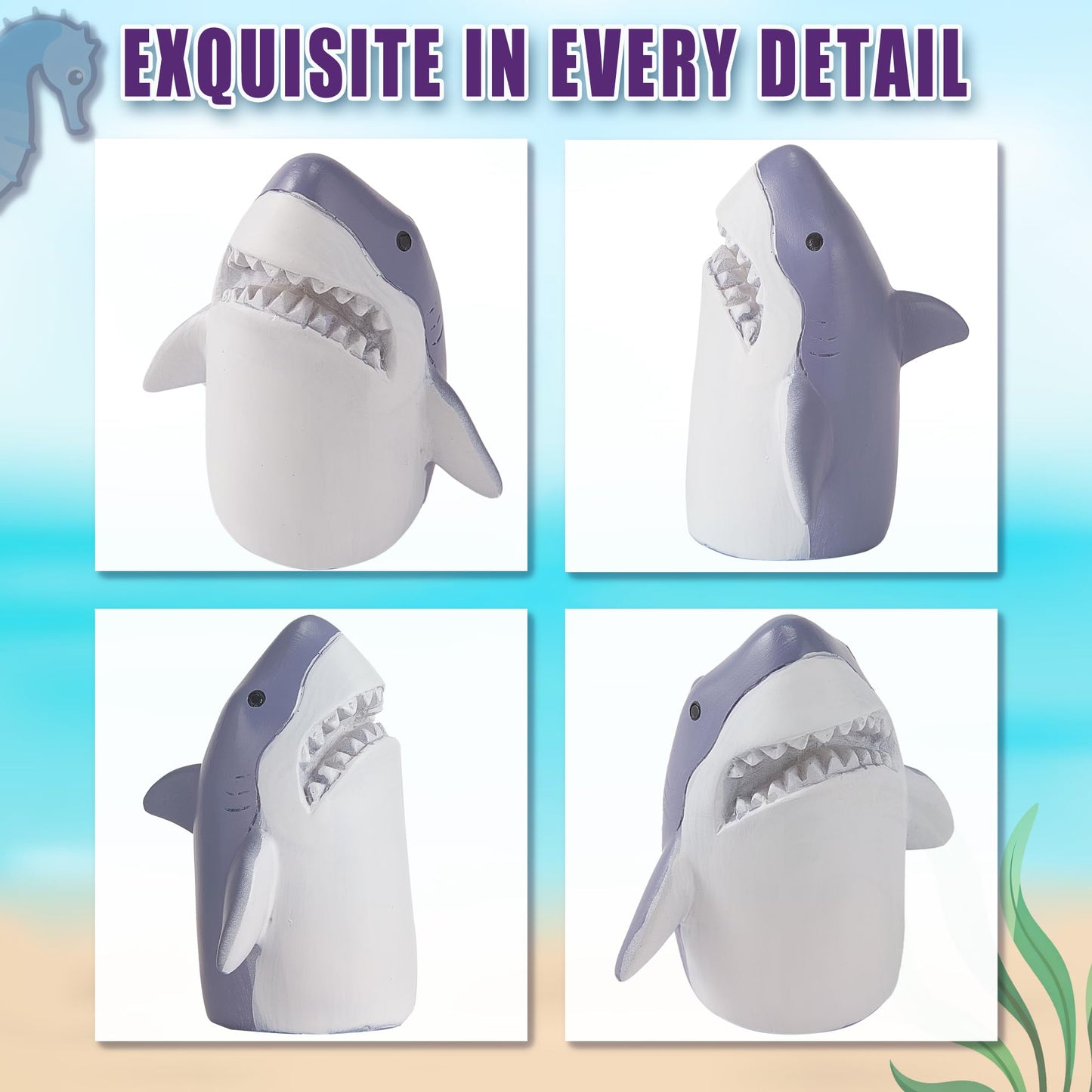 SRCVYLT 4 Pcs Toilet Bolt Covers Decorative, 2 Shark Toilet Bolt Caps with 2 Plastic Caps for Bottom, Cute Toilet Bolt Covers Set for Coastal Home Beach House, Easy to Install