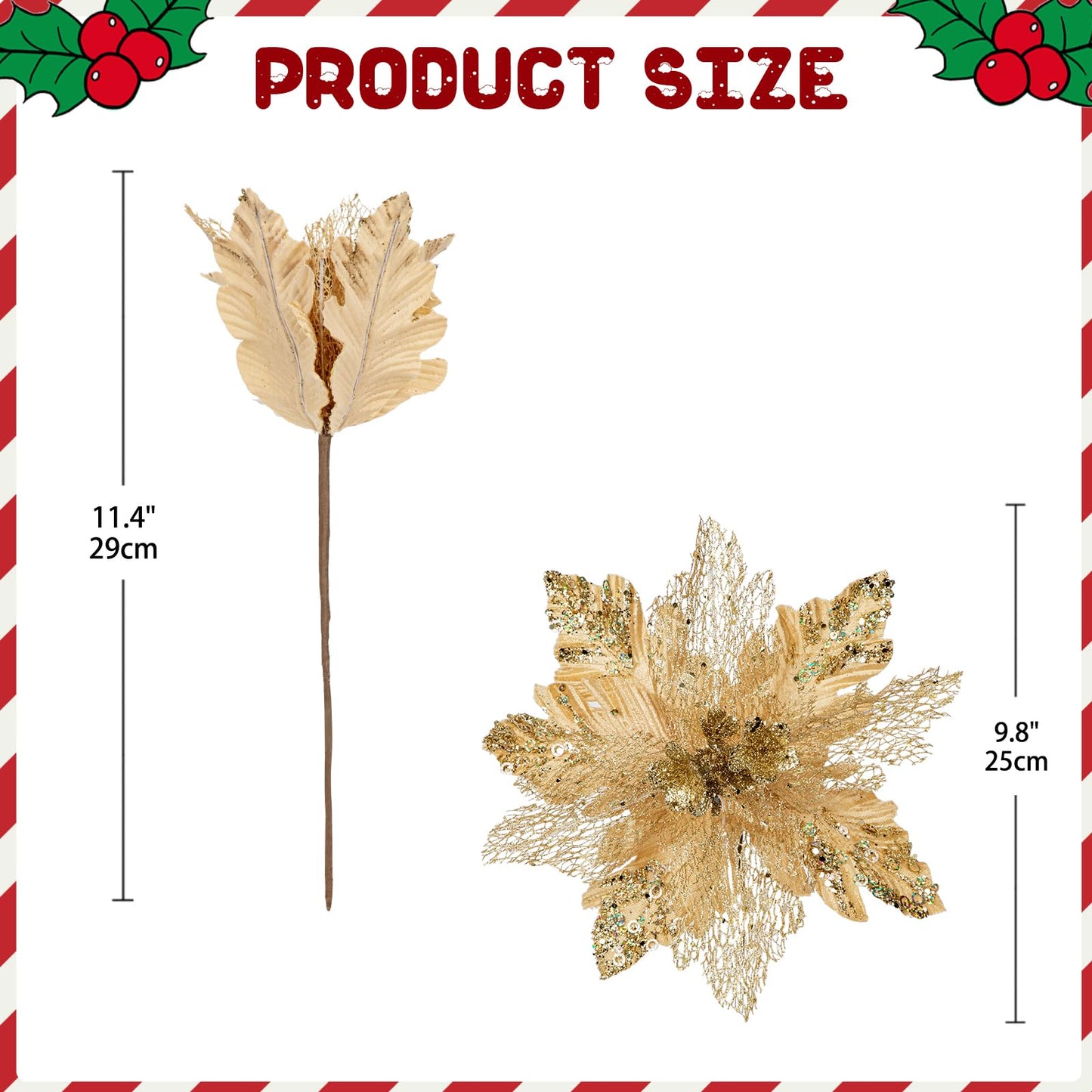 Briful 6PCS Poinsettias Christmas Tree Flowers 9.8'' Artificial Christmas Floral Picks and Sprays Large Gold Silk Flowers with Stems for Xmas Home Vase Table Centerpiece Garland Decor