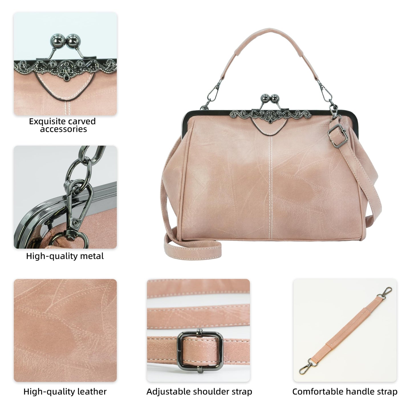 CIVECHOL Purses for Women Vegan Leather Women's Handbag Crossbody with Kiss Lock Satchel Evening Clutch Purse Vintage Tote