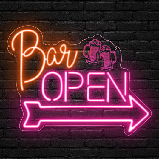 Bar Open Neon Sign,Open Signs for Business Home Beer Bar Man Cave Club Pub Restaurant Stores Hotel Party,Pink Orange Dimmable LED Sign Wall Art Decor Gift for Men Women USB Powered（16.9"*12.6"）