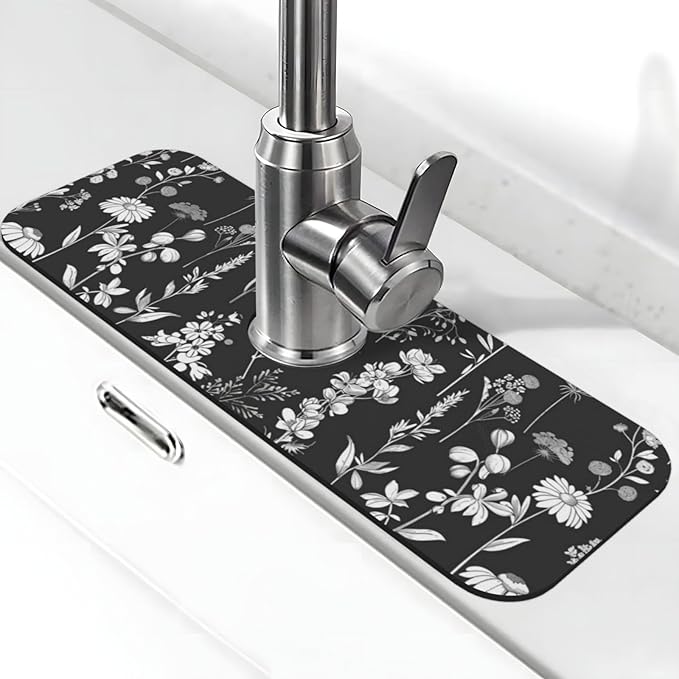 Faucet Draining Mat For Kitchen Sink, Wildflowers Plants Diatom Mud Absorbent