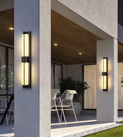 LED Outdoor Wall Lights Fixture Lamps. Modern Elegant Acrylic lampshade with Marble Texture, Aluminum Body. Exterior Black Sconce Wall Lantern IP65 Waterproof Anti Rust. (Modern LED Black 40''H, 24W)