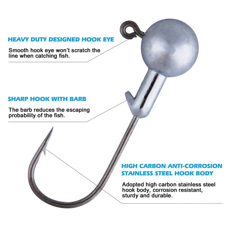 Goture Round Jig Head, Jig Head Hooks for Freshwater Saltwater Fishing, Swimbait Jig Heads with Fishing Box for TroutBass Fishing, Crappie Pro Jig Heads(3/16oz,50pcs)