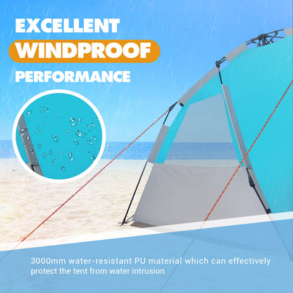 SEBOR Beach Tent, Deluxe XL Pop-up Beach Tent for 4-6 Person, UPF 50+ with Dark Shelter Technology, Easy Set Up and Portable Beach Tent Sun Shelter(Sky Blue)