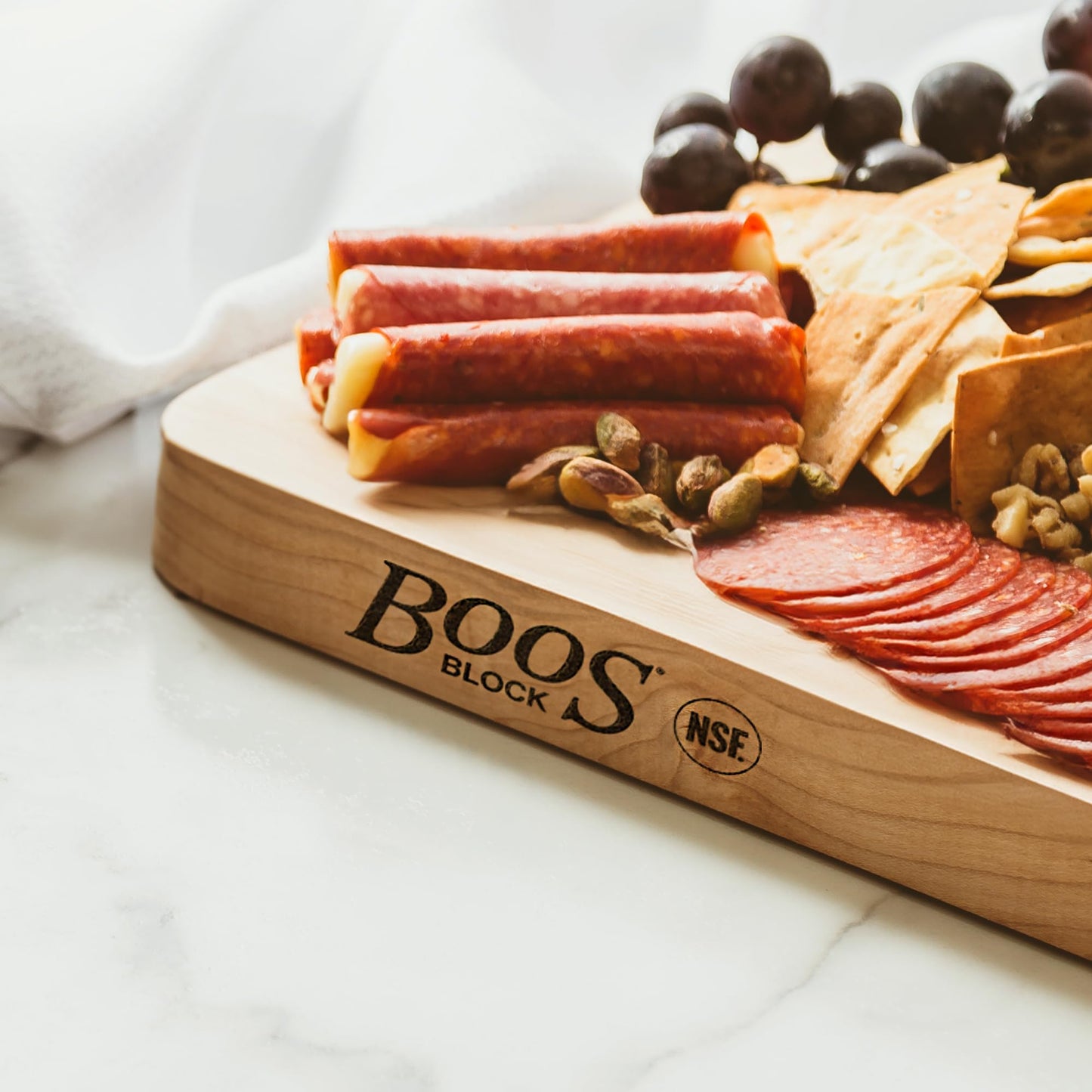 John Boos Chop-N-Slice Series Rectangular Wooden Maple Cutting Board 16”x10” – 1” Thick, 4.5-lb Reversible Butcher Block with Eased Corners, Edge-Grain & Finger Grips – Made in the USA