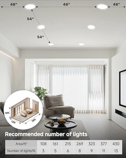 Ensenior 6 Pack 6 inch LED Eyeball Recessed Lighting, 360°+90° Rotatable and 2700K-5000K Selectable, Dimmable Gimbal Recessed Lights, Canless Angled Adjustable Ceiling Downlight, 1300LM, 13W=115W-FCC