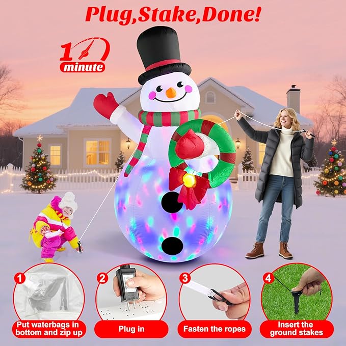 Christmas Inflatables Decorations Outdoor Blow Up Yard Snowman Rotating Led Lights, 8 Ft Tall Funny Large Merry Xmas Blowup Snow Man Outside Figures Vacation Front Lawn Holiday Winter Big Decor