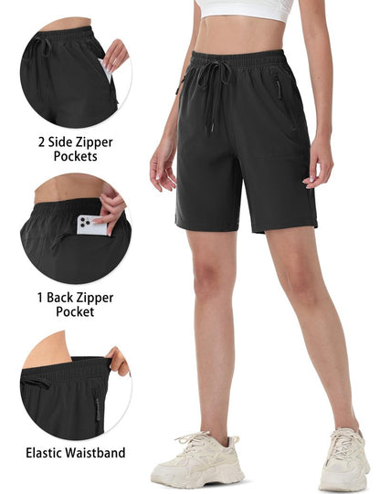 TACVASEN Hiking Shorts for Women Quick Dry Lightweight Golf Athletic Shorts with Pockets Water Resistant Summer UPF 50+ Black XL