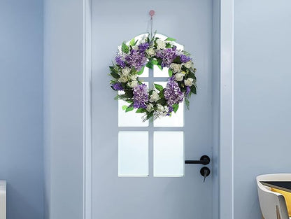 Summer Wreaths for Front Door Green Plant Purple Hydrangea Weaths 18 inch on Grapevine Base, Perfect for Spring Wreaths Outdoor,Indoor and Farmhouse Decoration