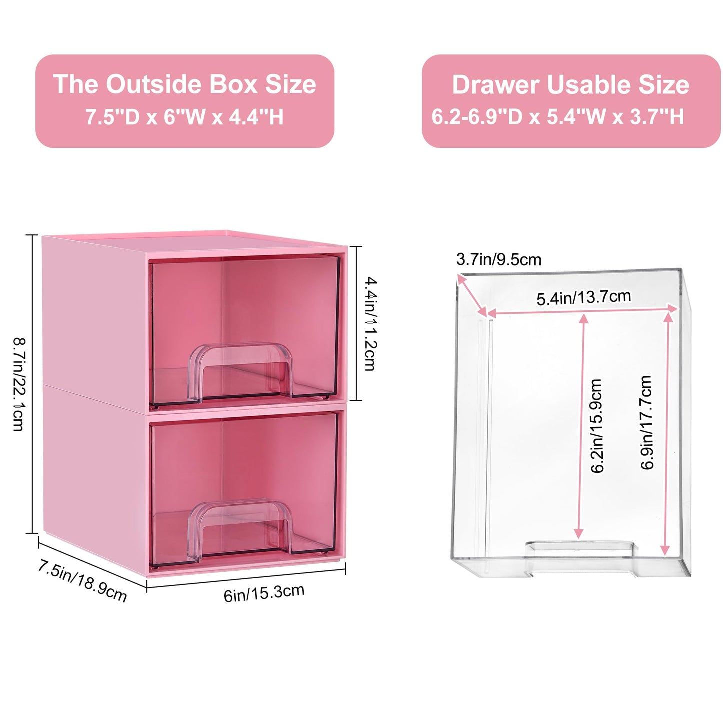 Vtopmart 4 Pack Small Clear Stackable Storage Drawers,Acrylic Bathroom Makeup Organizer,Plastic Storage Bins For Vanity, Undersink, Kitchen Cabinets, Pantry, Home Organization