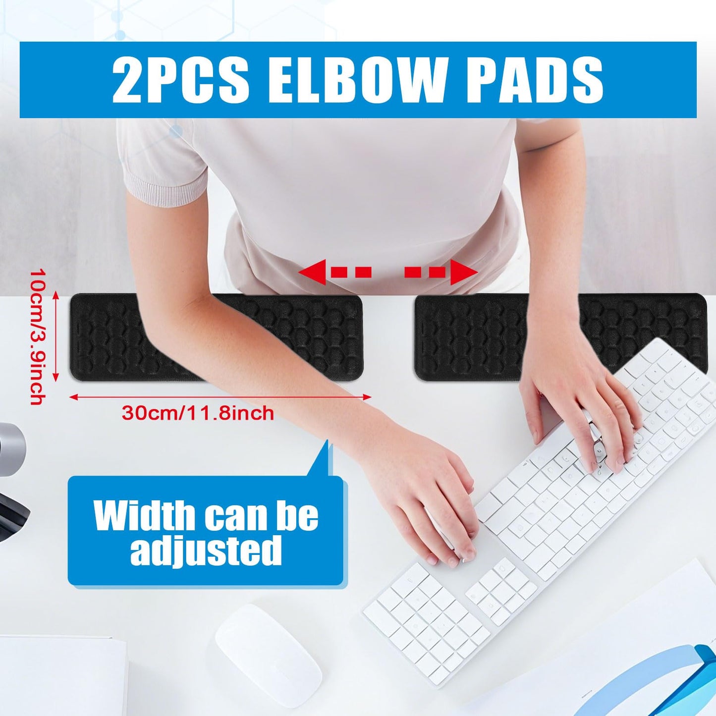 L-Shaped Desk Elbow Pads (2-Pack) - Adjustable Spacing Memory Foam Desk Edge Cushion for Forearm & Wrist Support, Ergonomic Desk Arm Rest for Office, Gaming & Home