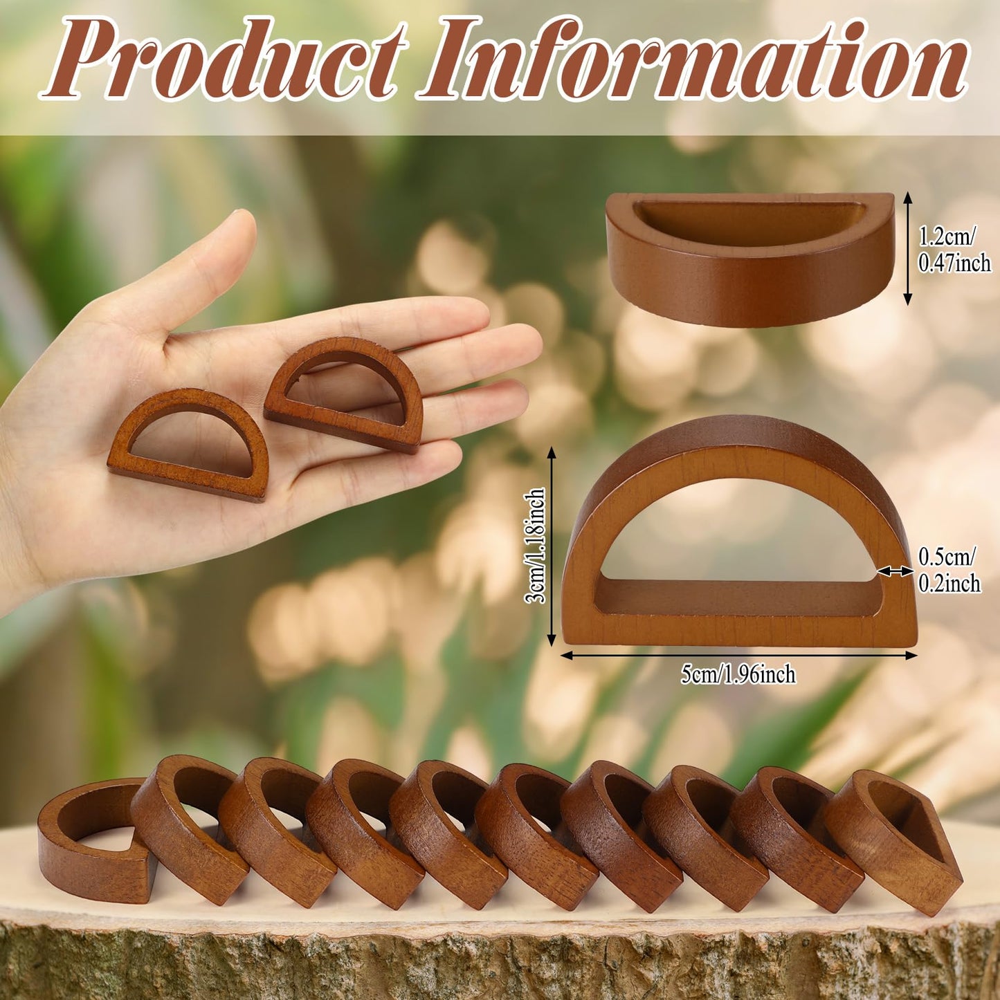 Remerry 24 Pcs Wooden Napkin Rings Handmade Dining Napkin Holder Buckles Farmhouse Semicircle Serviette Ring for Xmas Gathering Everyday Use Harvest Wedding Table Setting (Wood Color)