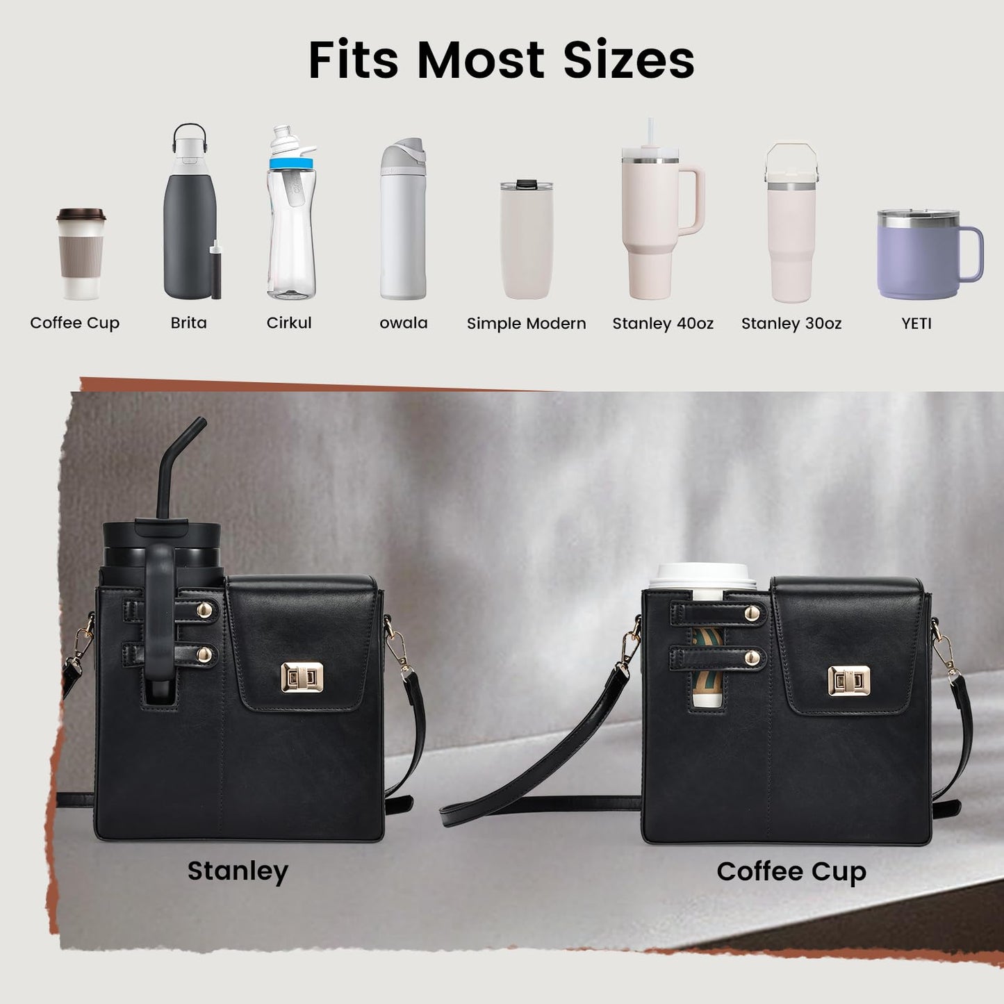 Outdoor Portable Crossbody Water Cup Storage Bag Crossbody Case with Sports Water Bottle Holder for Women Tumbler Purse with Water Bottle Pocket Compatible with Most Water Bottles Carrier Bag, Black