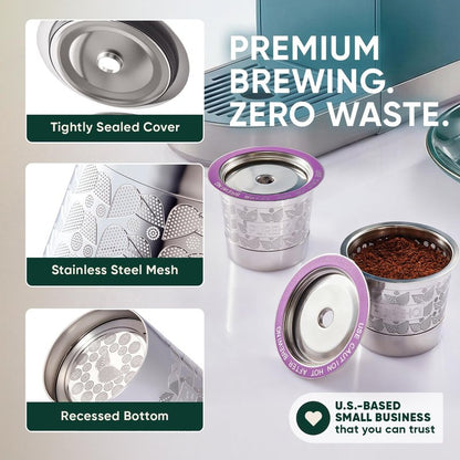 Stainless Steel Reusable K Cups for Keurig 2.0, Keurig Mini, K-Express, K-Classic, K-Elite, K-Compact, K-Mini Mate Single-Serve Coffee Makers by PureHQ - Refillable Metal Coffee Filters - 2 Pack