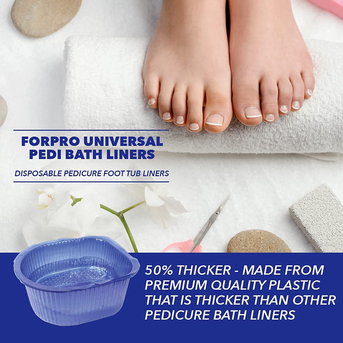 ForPro Professional Collection Universal Pedi Bath Liners - 50% THICKER - Fit Footsie Bath, Disposable Pedicure Foot Tub Liners for Foot Spa Basins & Foot Bath Soaks, Clear, 100-Count