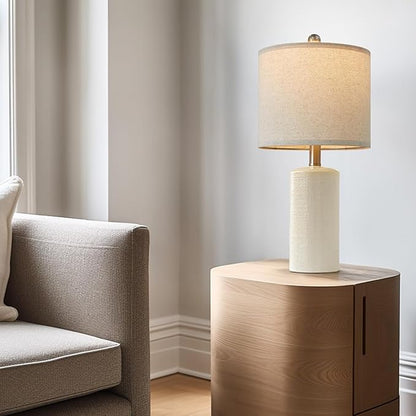 20.25" Small Single Table Lamp for Bedroom Modern Ceramic Nightstand Lamp Farmhouse Bedside Lamp Boho Living Room Lamp White End Side Table Lamp