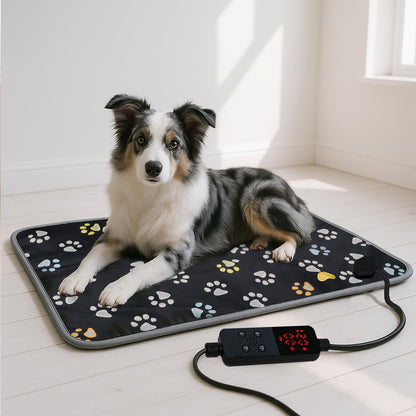 furrybaby Pet Heating Pad, Waterproof Dog Heating Pad Mat for Cat with Durable Anti-Bite Tube Indoor for Puppies Dogs Cats (1 Pack Black, 17 X 17in, Temp Adjustable)